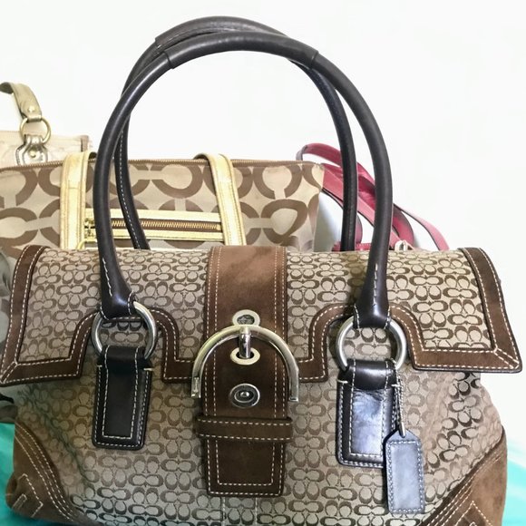 Coach Handbags - #Preloved Coach Chocolate & Cream Signature Jacquard Bag🤍FREE GIFT w/purchase